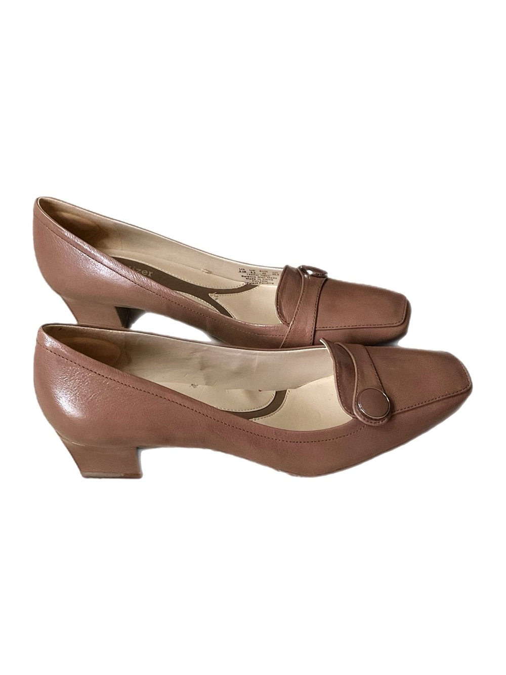 Naturalizer N5 Comfort ‘Fulton’ 8.5 Tan/Brown Leather Pump w/ Button Accent EUC